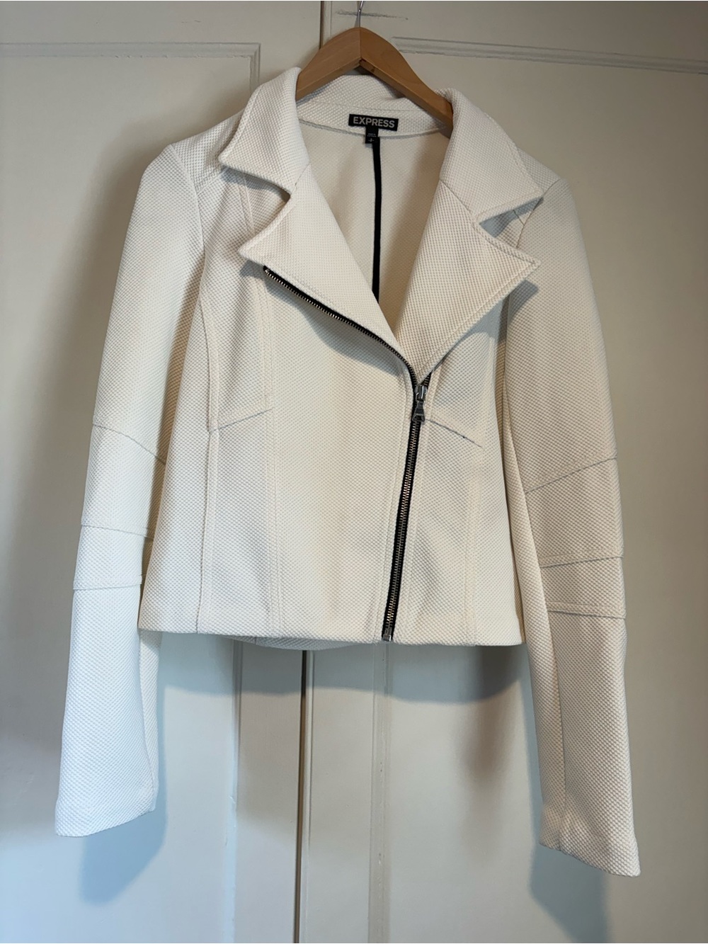 Express White Knit Moto Jacket